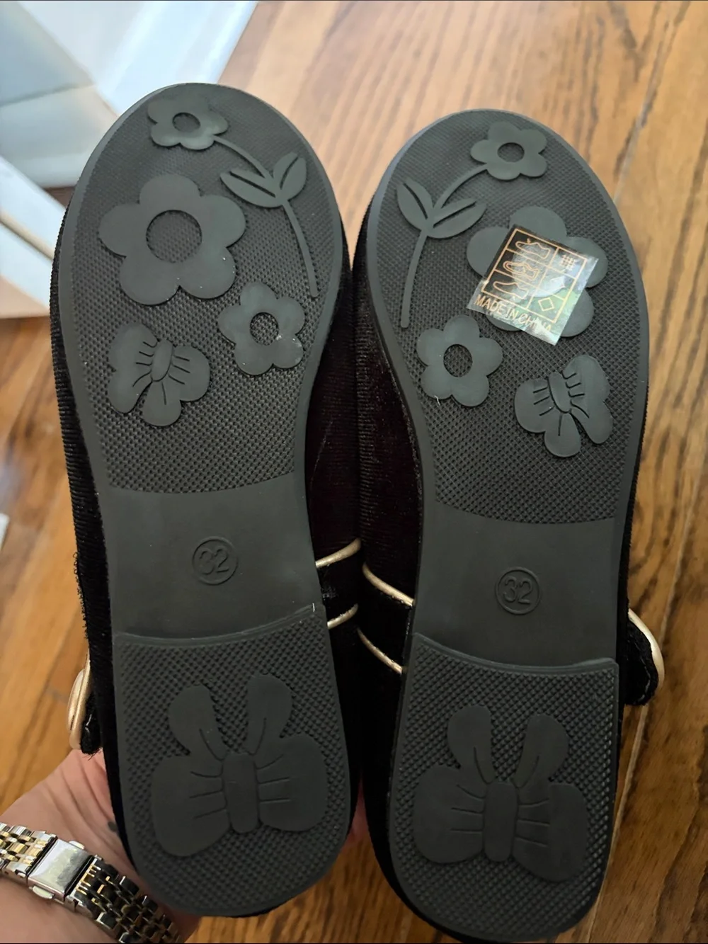 Black Mary Jane Flats with Gold Trim